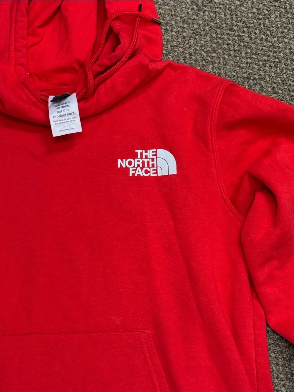 The North Face Men's Hoodie Medium Gray Logo Pullover Sweatshirt.